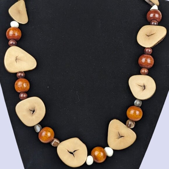 Vintage Tagua Nut & Pearl Beaded Necklace - Picture 3 of 7